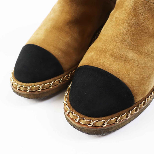 CHANEL short boots 18B G34113 Main: suede leather, Main: mouton Brown black Women 37 Used Authentic