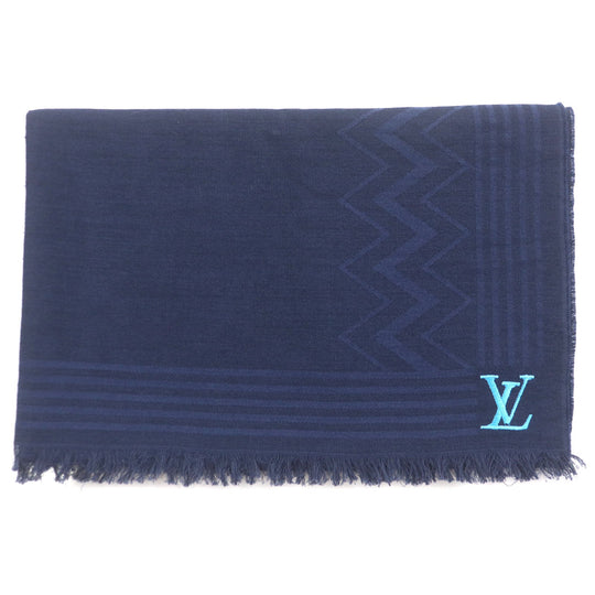 LOUIS VUITTON Scarf M77583 Main: 45% wool, Main: 35% cotton, Main: 20% silk Navy Etoile LV Zigzag mens Used Authentic