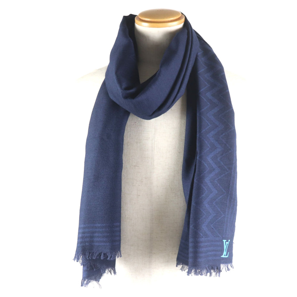 LOUIS VUITTON Scarf M77583 Main: 45% wool, Main: 35% cotton, Main: 20% silk Navy Etoile LV Zigzag mens Used Authentic