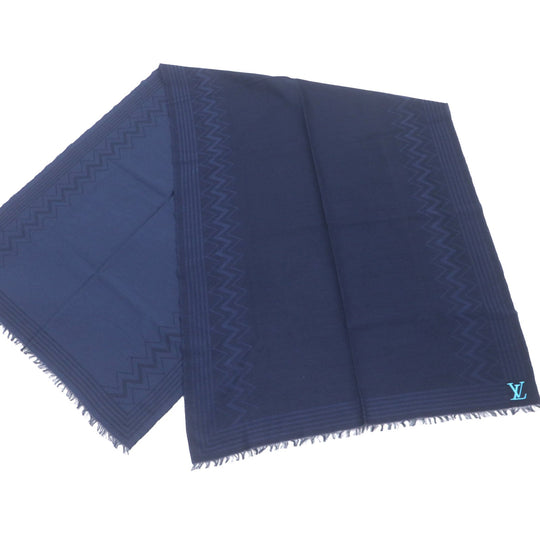 LOUIS VUITTON Scarf M77583 Main: 45% wool, Main: 35% cotton, Main: 20% silk Navy Etoile LV Zigzag mens Used Authentic