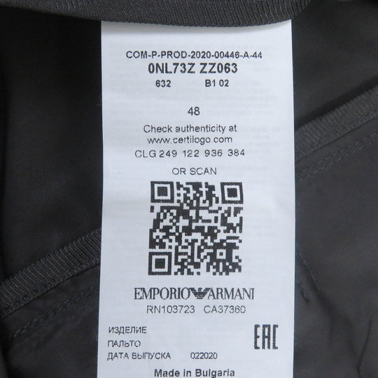 EMPORIO ARMANI trench coat Main: 100% polyester charcoal mens 44 Used Authentic
