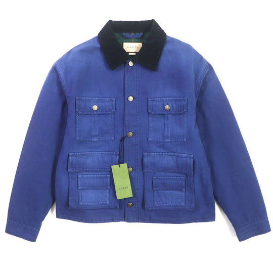 GUCCI Blouson 709636 XDB39 cotton blue Padded jacket Corduroy collar, GG check pattern on the back 48