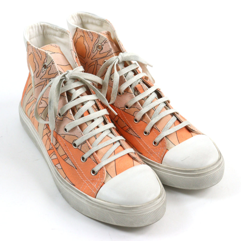 SAINT LAURENT PARIS High cut sneakers RF 605602 Cotton canvas Orange type White Geometric print With logo rubber mens 42 Used Authentic