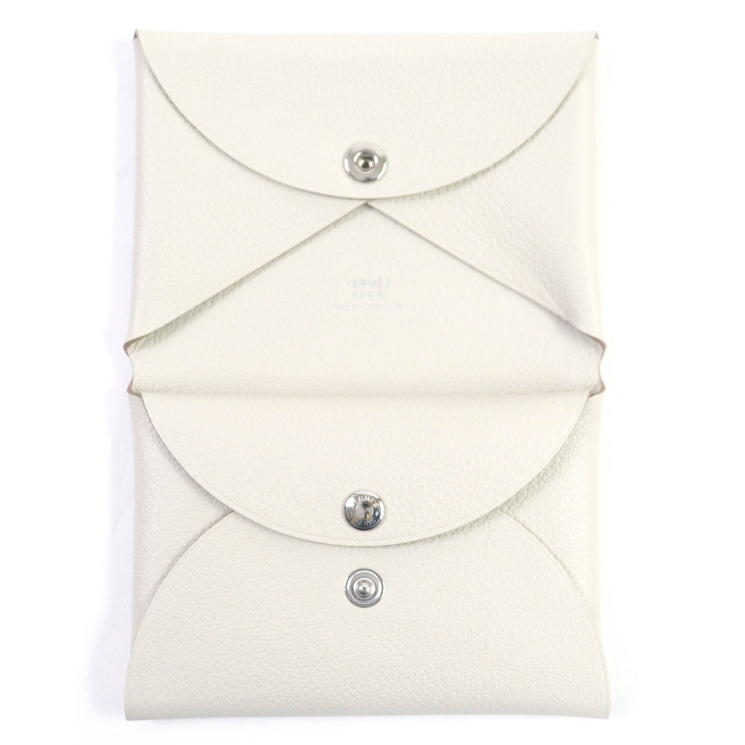 HERMES Coin case Main: Evercolor white Calvi duo mens(Unisex) Used Authentic