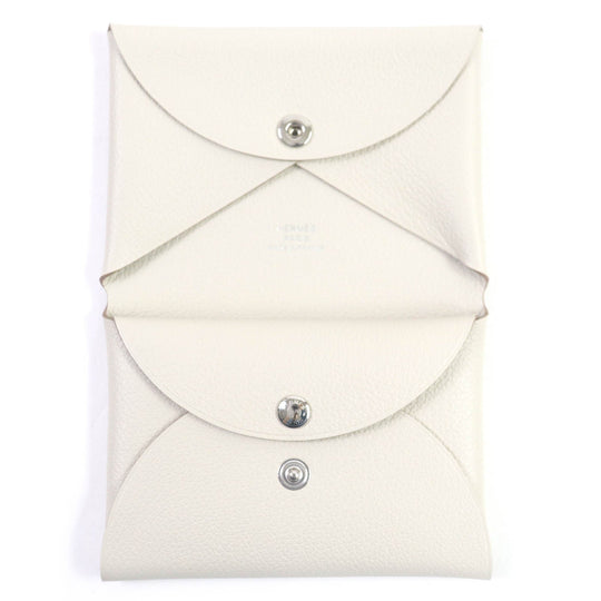 HERMES Coin case Main: Evercolor white Calvi duo mens(Unisex) Used Authentic