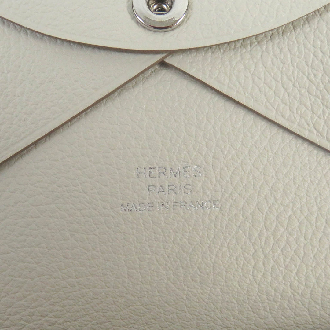 HERMES Coin case Main: Evercolor white Calvi duo mens(Unisex) Used Authentic