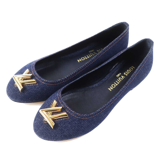 LOUIS VUITTON pumps Main: Denim, Part: Leather Indigo blue Shake Line Ballerina Women 37 Used Authentic