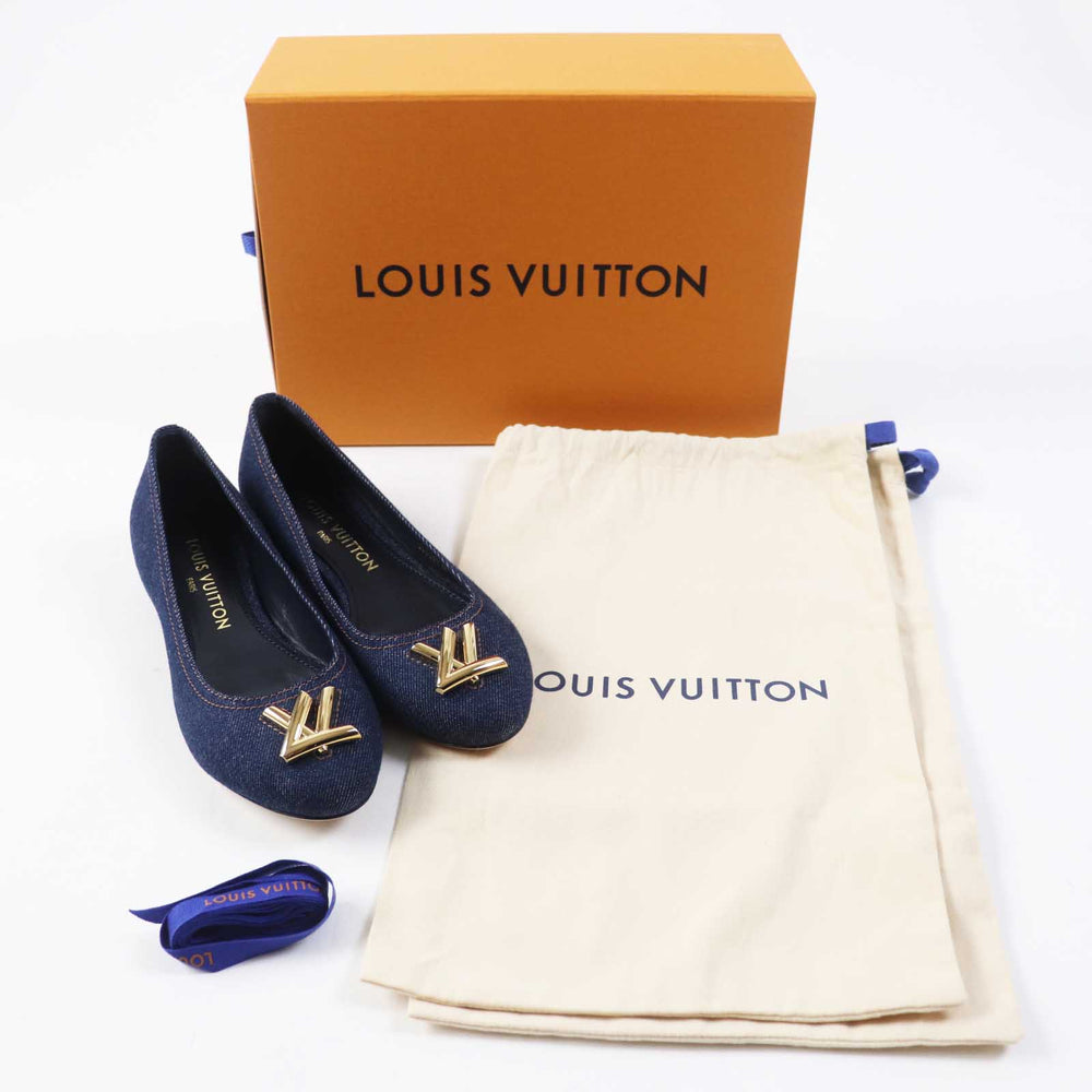 LOUIS VUITTON pumps Main: Denim, Part: Leather Indigo blue Shake Line Ballerina Women 37 Used Authentic