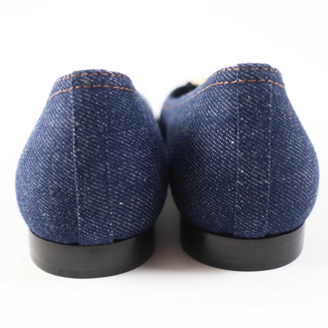 LOUIS VUITTON pumps Main: Denim, Part: Leather Indigo blue Shake Line Ballerina Women 37 Used Authentic