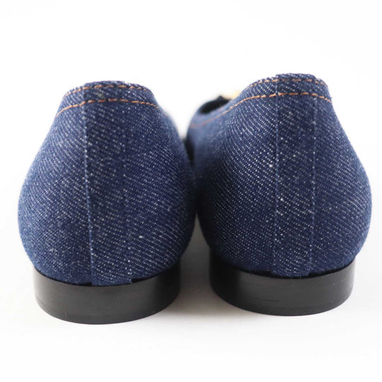 LOUIS VUITTON pumps Main: Denim, Part: Leather Indigo blue Shake Line Ballerina Women 37 Used Authentic