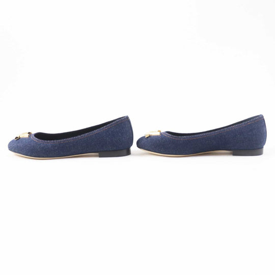 LOUIS VUITTON pumps Main: Denim, Part: Leather Indigo blue Shake Line Ballerina Women 37 Used Authentic