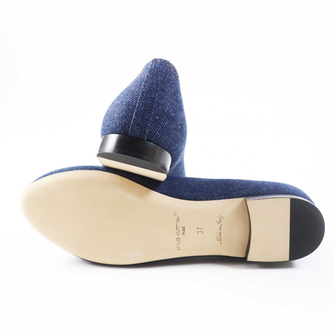 LOUIS VUITTON pumps Main: Denim, Part: Leather Indigo blue Shake Line Ballerina Women 37 Used Authentic
