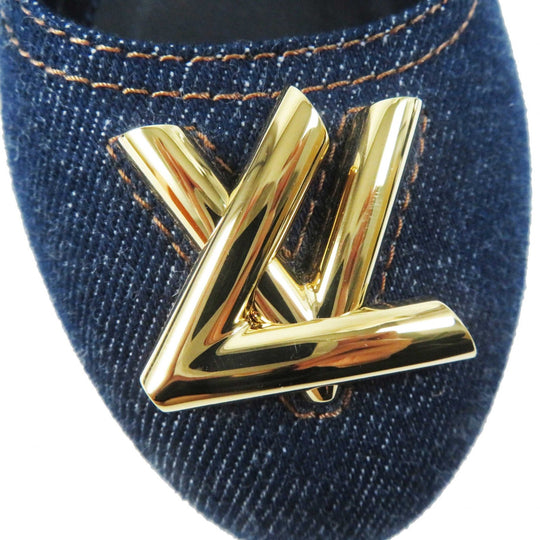 LOUIS VUITTON pumps Main: Denim, Part: Leather Indigo blue Shake Line Ballerina Women 37 Used Authentic
