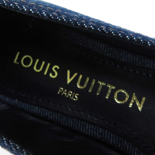 LOUIS VUITTON pumps Main: Denim, Part: Leather Indigo blue Shake Line Ballerina Women 37 Used Authentic