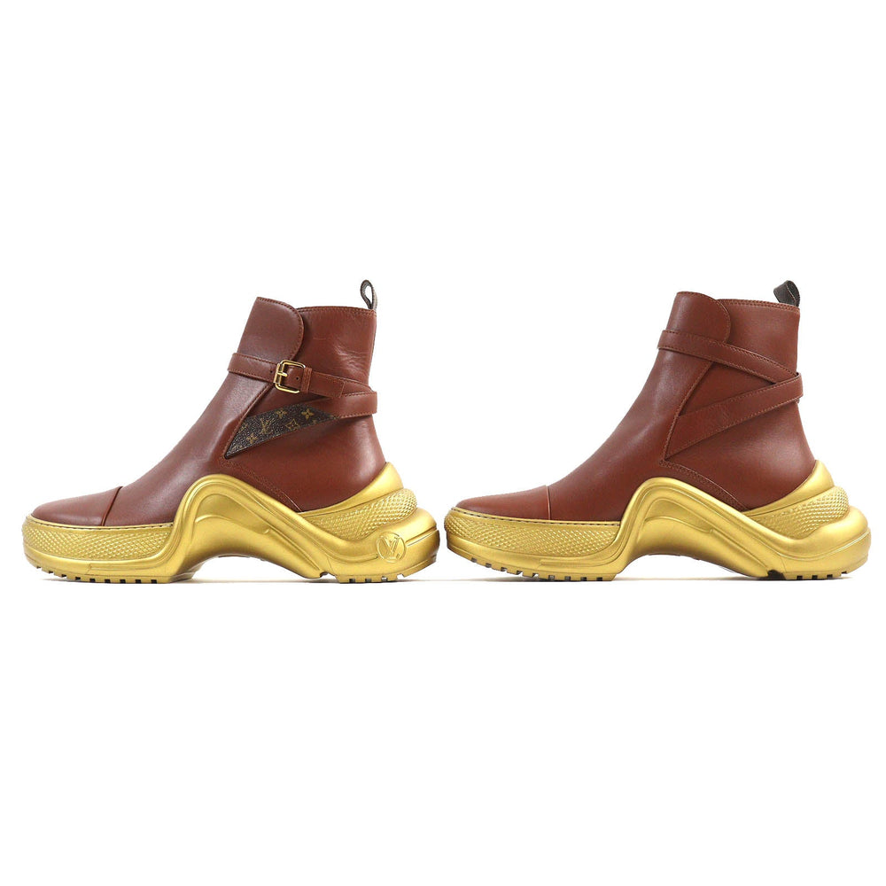 LOUIS VUITTON Ankle boots Main: Leather Brown gold Arclight line mens 42 Used Authentic