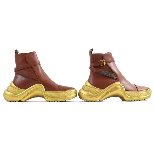 LOUIS VUITTON Ankle boots Main: Leather Brown gold Arclight line mens 42 Used Authentic