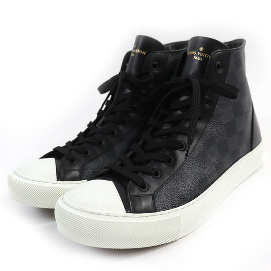LOUIS VUITTON High cut sneakers Part: Leather Black gray white Tattoo line mens 7 Used Authentic