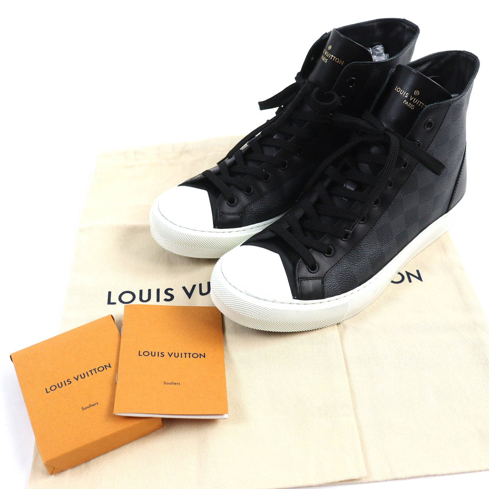 LOUIS VUITTON High cut sneakers Part: Leather Black gray white Tattoo line mens 7 Used Authentic