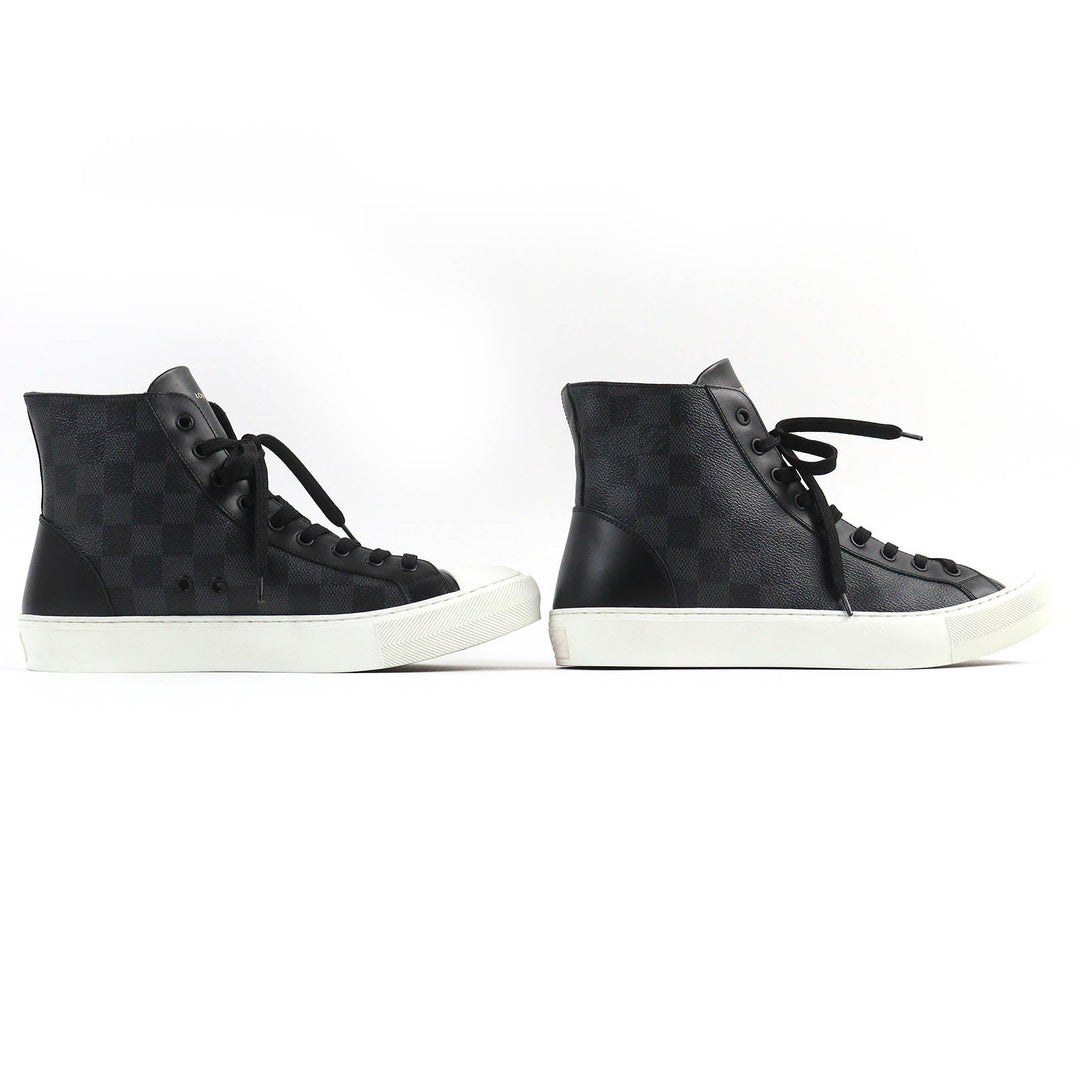 LOUIS VUITTON High cut sneakers Part: Leather Black gray white Tattoo line mens 7 Used Authentic