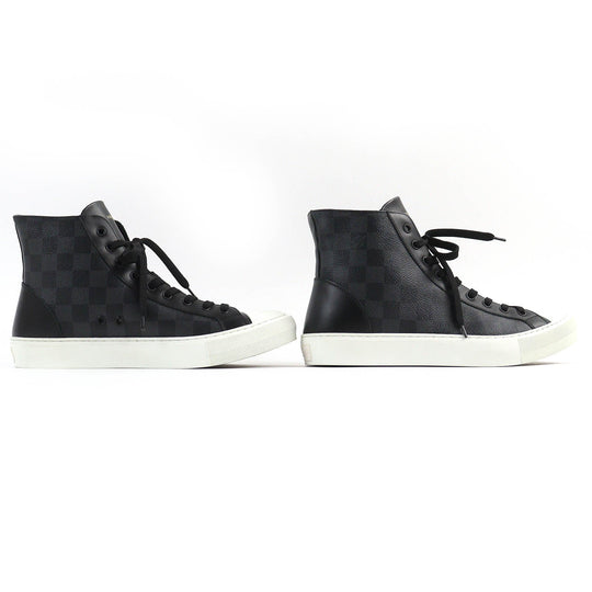 LOUIS VUITTON High cut sneakers Part: Leather Black gray white Tattoo line mens 7 Used Authentic