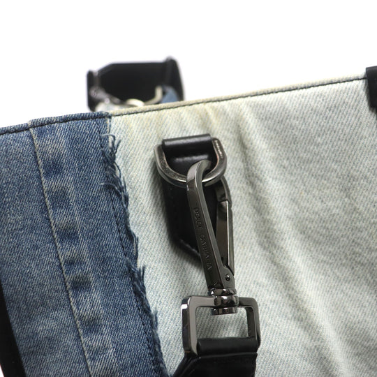 DOLCE&GABBANA Shoulder Bag Main: Denim, Main: Leather blue-black Edge Shopping Bag mens Used Authentic