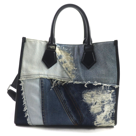 DOLCE&GABBANA Shoulder Bag Main: Denim, Main: Leather blue-black Edge Shopping Bag mens Used Authentic