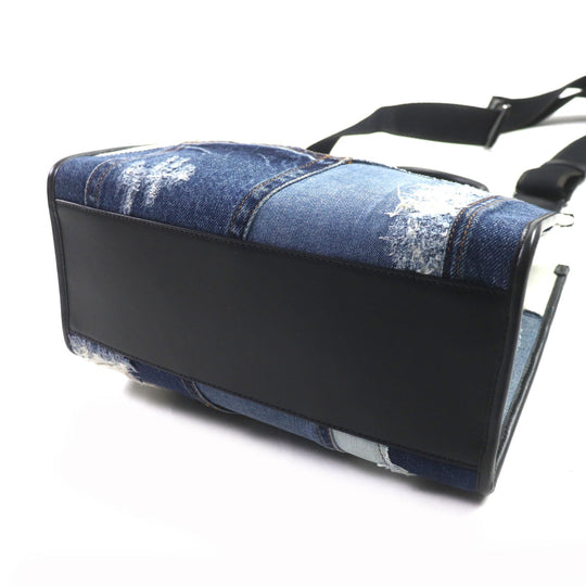 DOLCE&GABBANA Shoulder Bag Main: Denim, Main: Leather blue-black Edge Shopping Bag mens Used Authentic