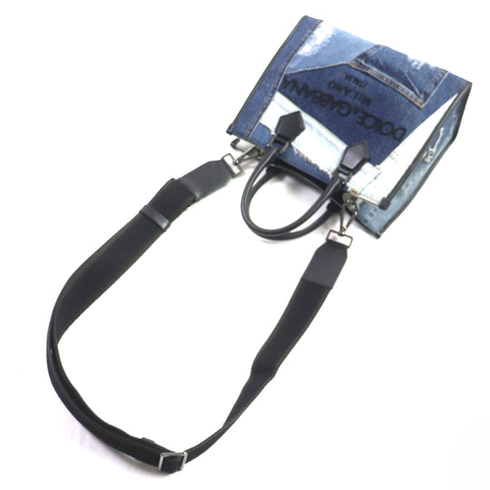 DOLCE&GABBANA Shoulder Bag Main: Denim, Main: Leather blue-black Edge Shopping Bag mens Used Authentic