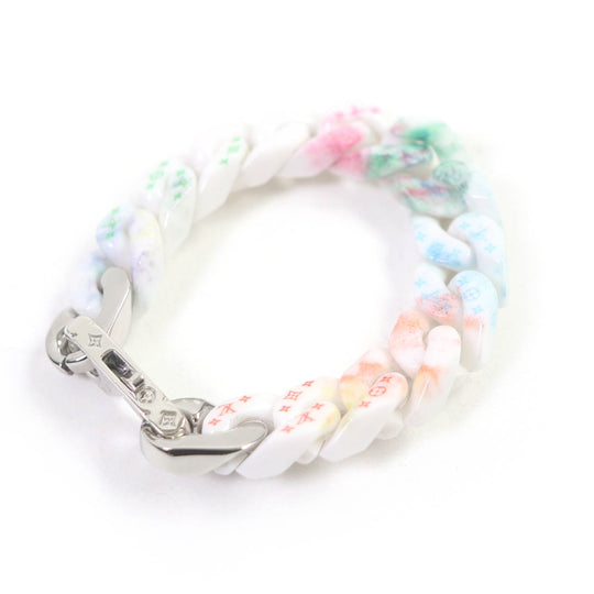 LOUIS VUITTON bracelet MP2851 Ceramic, Metal White Silver Bracelet Chain Links Pastel Women(Unisex) M Used Authentic