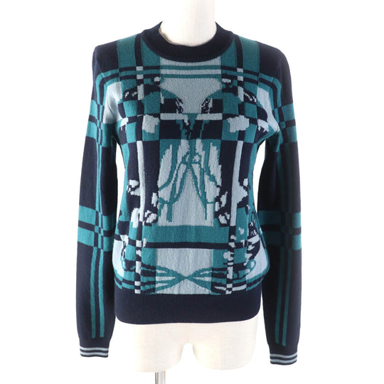 HERMES knit 3H2620DD Main: 100% cashmere Multi Brid de Gala Tartan Women 34 Used Authentic