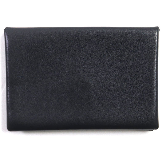 HERMES Card Case Main: Box calf Black Blue Saphir Calvi Verso mens Used Authentic
