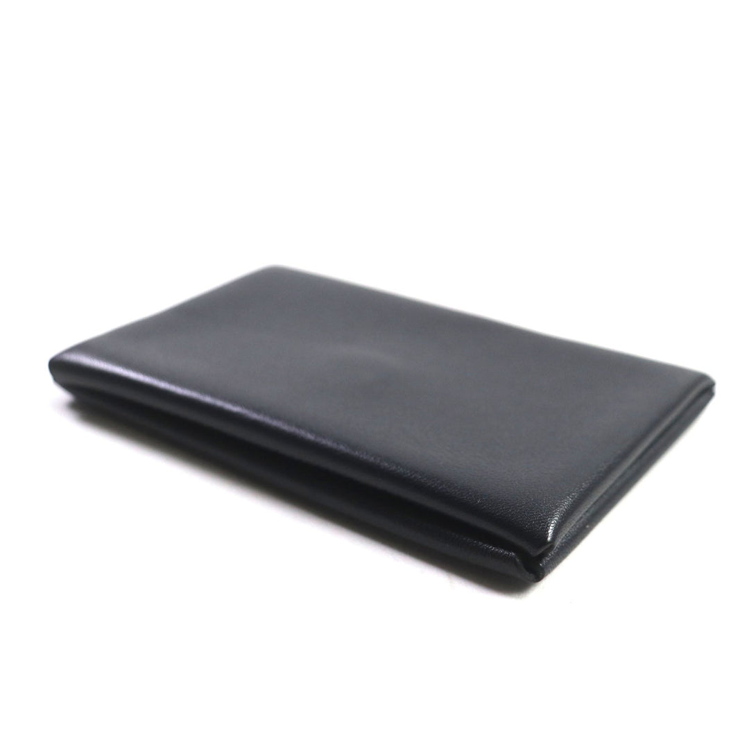 HERMES Card Case Main: Box calf Black Blue Saphir Calvi Verso mens Used Authentic