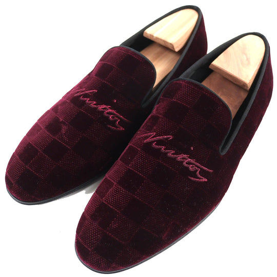 LOUIS VUITTON loafers velvet Bordeaux Auteuil line mens 5 1/2 L Used Authentic