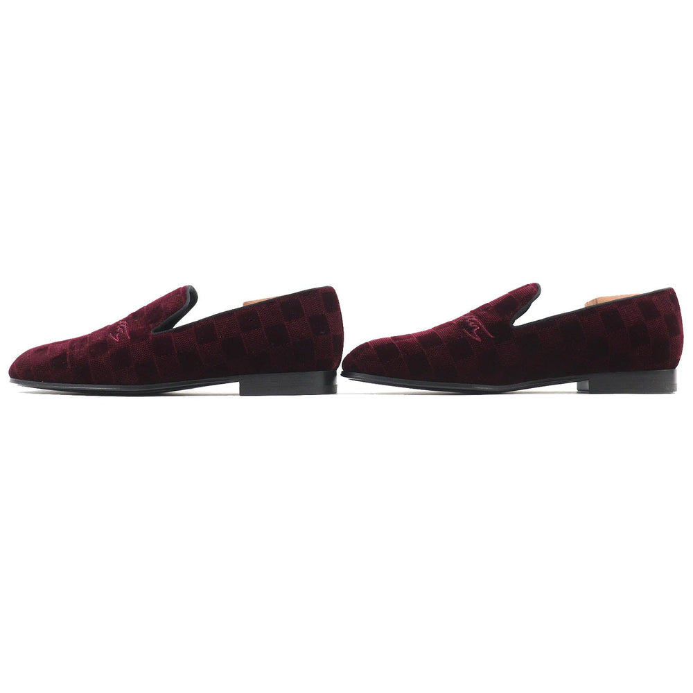 LOUIS VUITTON loafers velvet Bordeaux Auteuil line mens 5 1/2 L Used Authentic