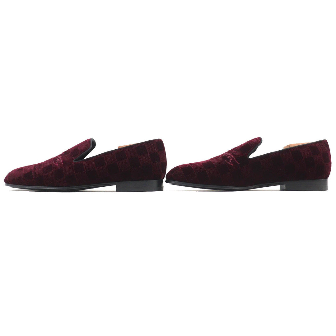 LOUIS VUITTON loafers velvet Bordeaux Auteuil line mens 5 1/2 L Used Authentic
