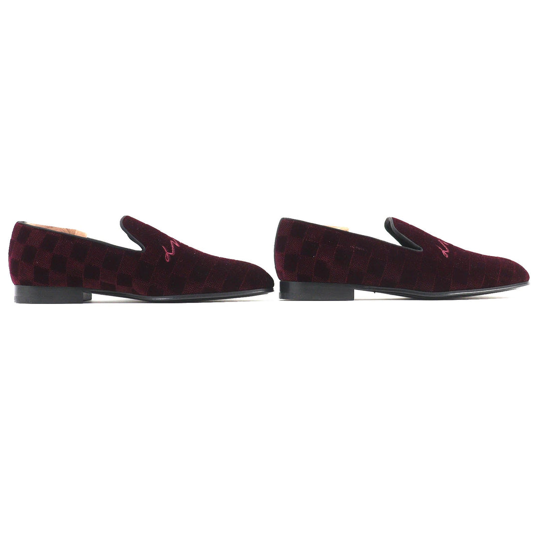 LOUIS VUITTON loafers velvet Bordeaux Auteuil line mens 5 1/2 L Used Authentic