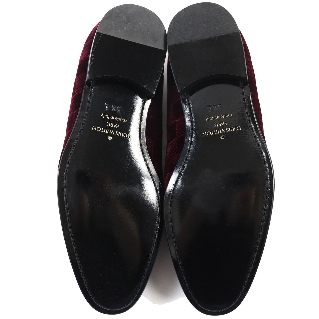 LOUIS VUITTON loafers velvet Bordeaux Auteuil line mens 5 1/2 L Used Authentic