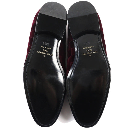 LOUIS VUITTON loafers velvet Bordeaux Auteuil line mens 5 1/2 L Used Authentic