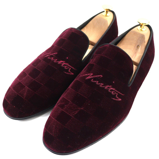 LOUIS VUITTON loafers velvet Bordeaux Auteuil line mens 7 Used Authentic