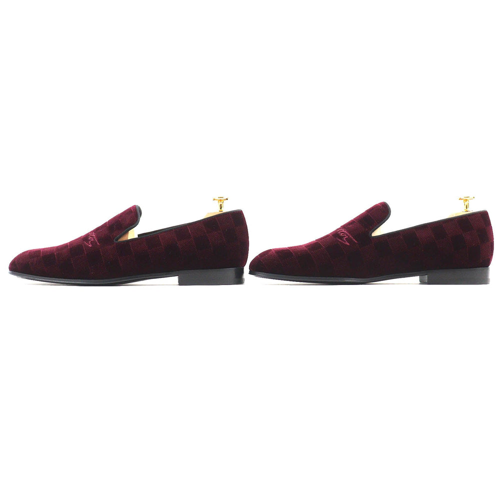 LOUIS VUITTON loafers velvet Bordeaux Auteuil line mens 7 Used Authentic