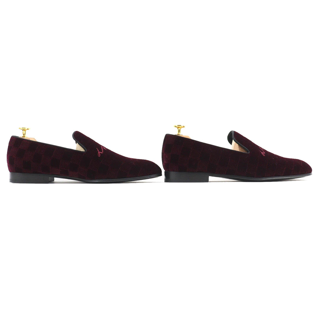 LOUIS VUITTON loafers velvet Bordeaux Auteuil line mens 7 Used Authentic