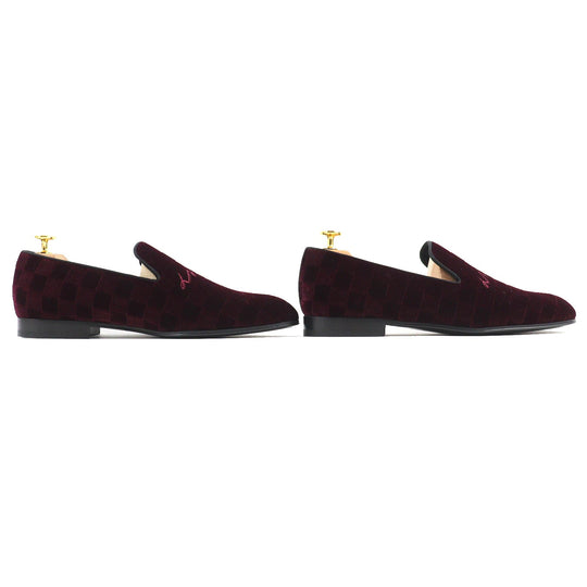 LOUIS VUITTON loafers velvet Bordeaux Auteuil line mens 7 Used Authentic