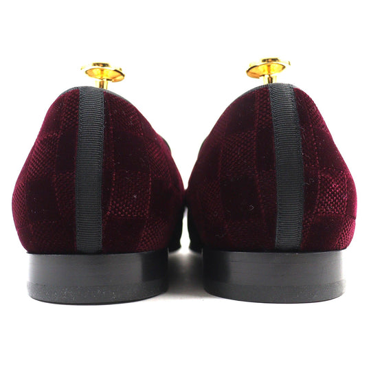 LOUIS VUITTON loafers velvet Bordeaux Auteuil line mens 7 Used Authentic