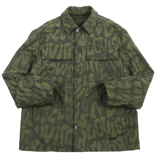 LOUIS VUITTON Long sleeve shirt HOB02E Outer: 90% wool, Outer: 10% nylon, Lining: 100% cotton khaki Jacket camouflage overshirt LV Laced Wool Overshirt mens 50 Used Authentic