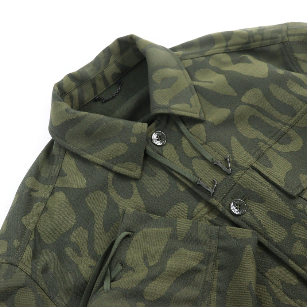 LOUIS VUITTON Long sleeve shirt HOB02E Outer: 90% wool, Outer: 10% nylon, Lining: 100% cotton khaki Jacket camouflage overshirt LV Laced Wool Overshirt mens 50 Used Authentic