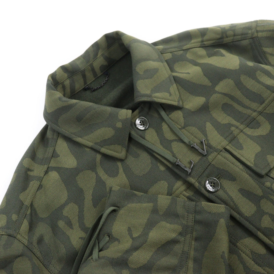 LOUIS VUITTON Long sleeve shirt HOB02E Outer: 90% wool, Outer: 10% nylon, Lining: 100% cotton khaki Jacket camouflage overshirt LV Laced Wool Overshirt mens 50 Used Authentic