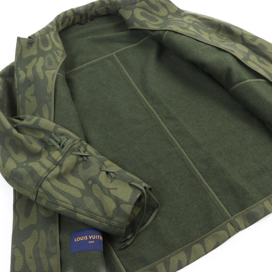 LOUIS VUITTON Long sleeve shirt HOB02E Outer: 90% wool, Outer: 10% nylon, Lining: 100% cotton khaki Jacket camouflage overshirt LV Laced Wool Overshirt mens 50 Used Authentic