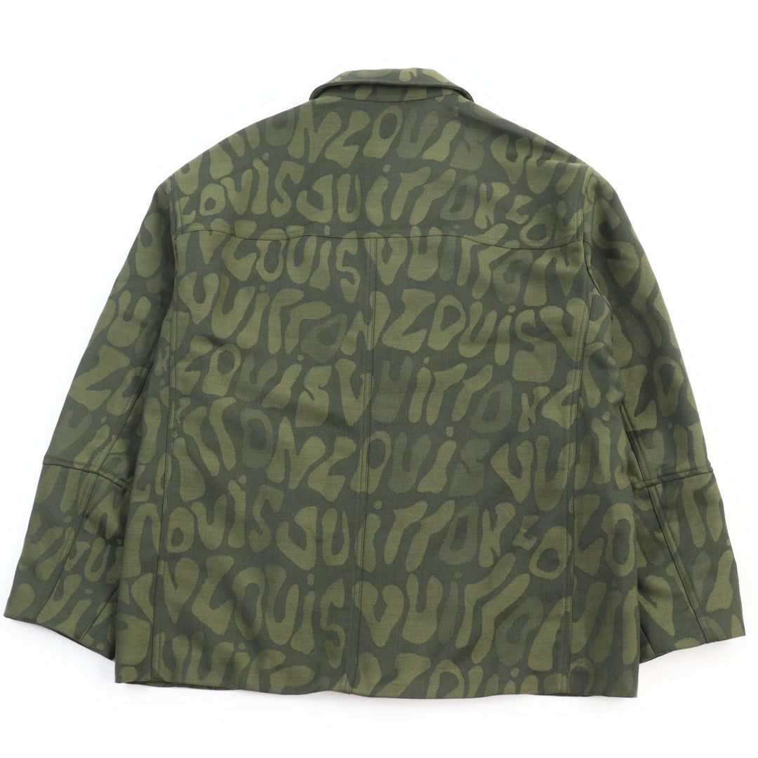 LOUIS VUITTON Long sleeve shirt HOB02E Outer: 90% wool, Outer: 10% nylon, Lining: 100% cotton khaki Jacket camouflage overshirt LV Laced Wool Overshirt mens 50 Used Authentic