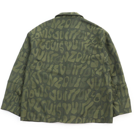 LOUIS VUITTON Long sleeve shirt HOB02E Outer: 90% wool, Outer: 10% nylon, Lining: 100% cotton khaki Jacket camouflage overshirt LV Laced Wool Overshirt mens 50 Used Authentic