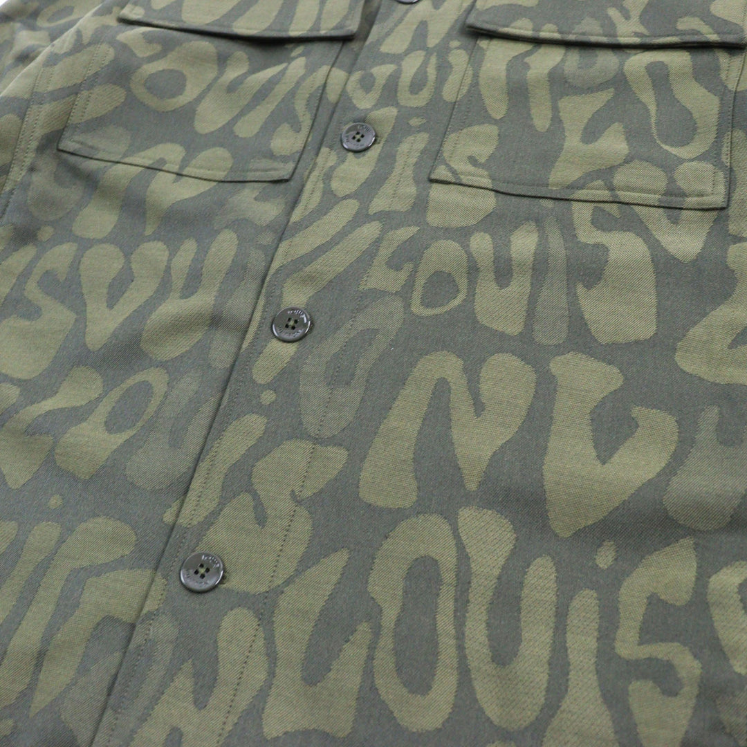 LOUIS VUITTON Long sleeve shirt HOB02E Outer: 90% wool, Outer: 10% nylon, Lining: 100% cotton khaki Jacket camouflage overshirt LV Laced Wool Overshirt mens 50 Used Authentic